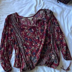 Lucky Brand Burgundy Floral Blouse